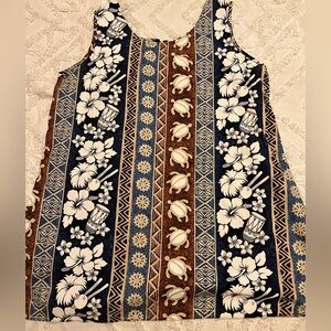 Vintage Navy and Brown Floral Turtle Print Aloha Hawaiian Mini Dress